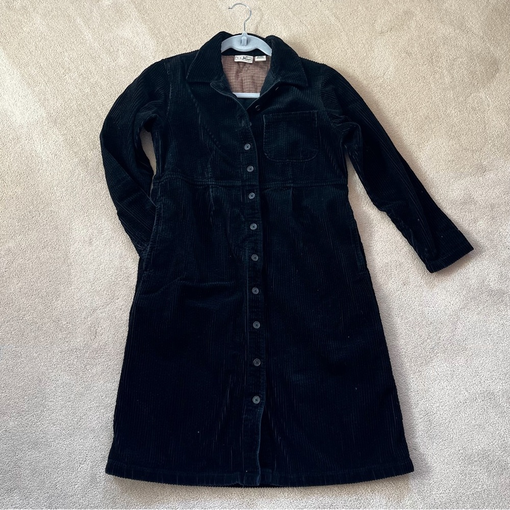 LL Bean Black corduroy shirt dress